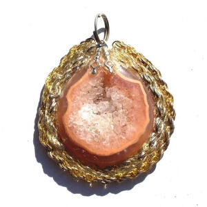 Vintage Pink (Agate Stone Geode Crystal) Necklace Pendant Jewelry